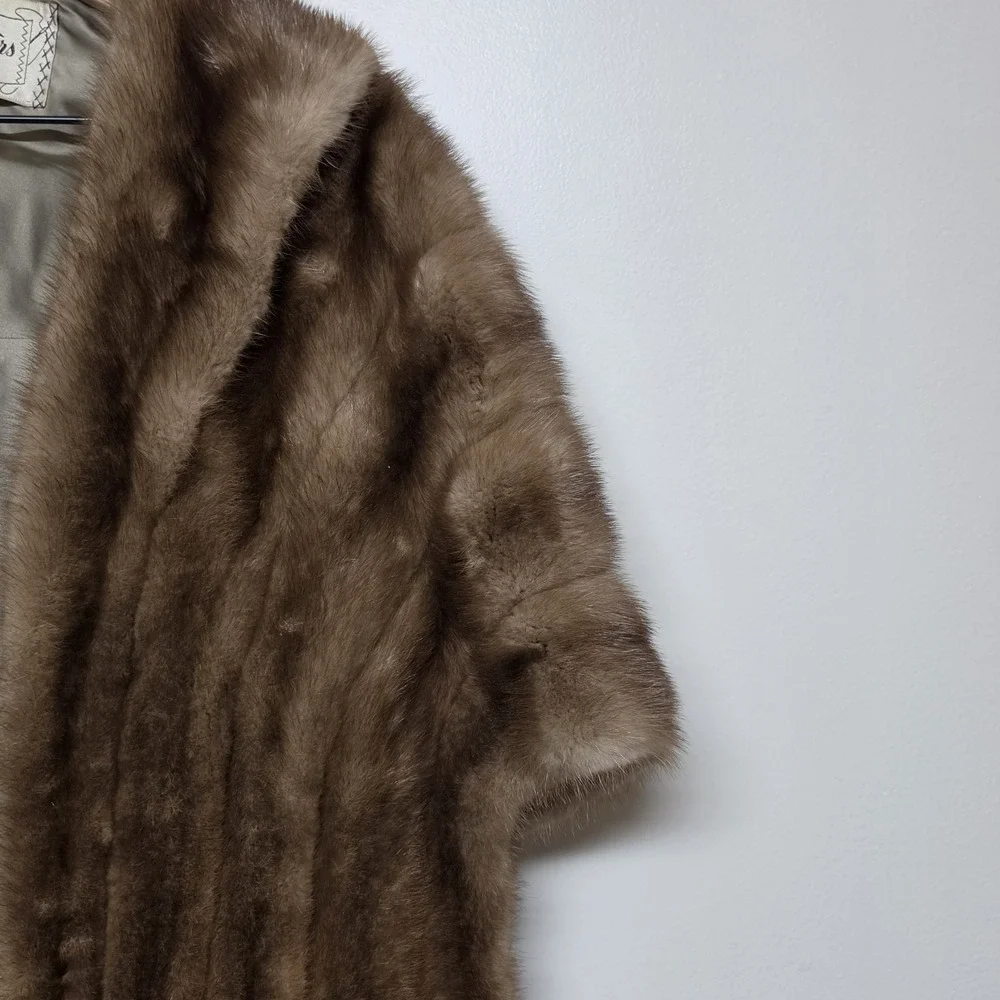 Vintage Platt Furs Mink Stole Cape‎ Brown Real Fur Wrap Jacket Shrug